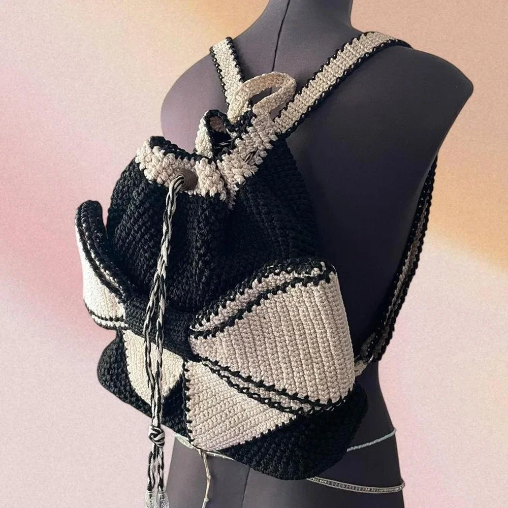 Giant Bow Crochet Macrame Adjustable Drawstring Backpack